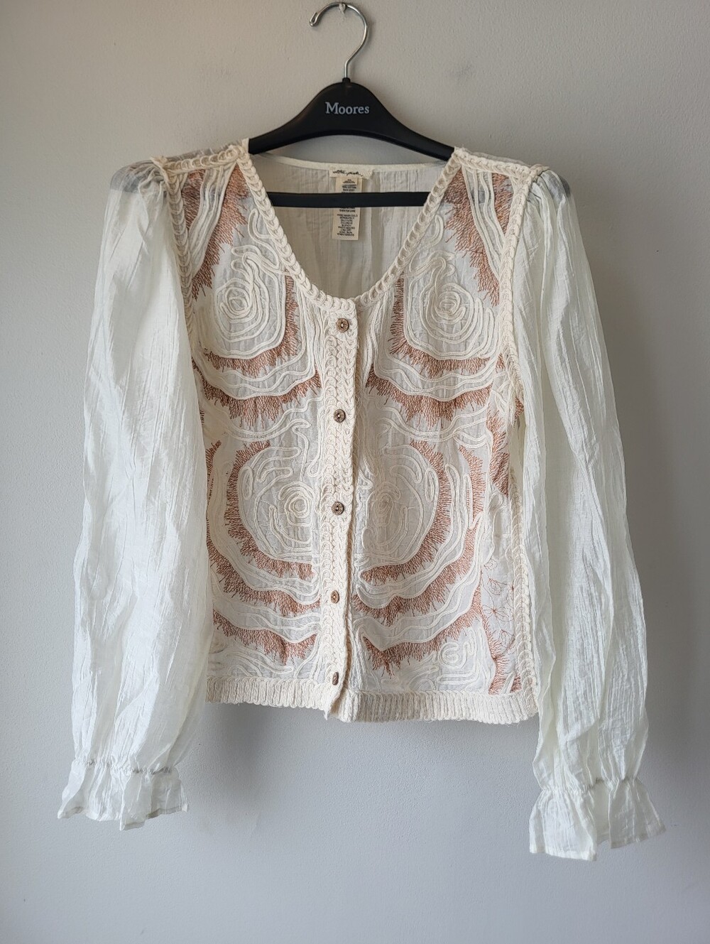 Ultra Pink Sheer Cream Boho Fairy Wilder Kind Embroidered Cardigan